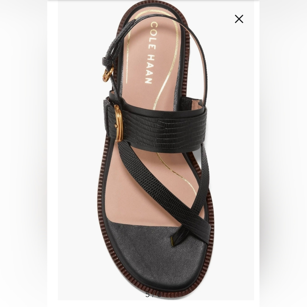 Cole Haan Black Textured Leather Buckle Sandal